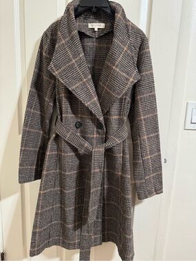 Solitaire Brown Plaid Belted Trench Coat